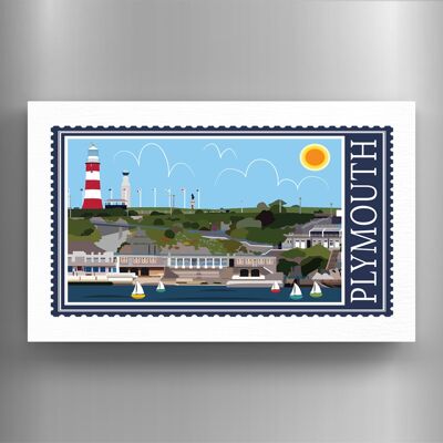 P7918 - Plymouth Works Of K Pearson Seaside Town Illustration Wooden Magnet