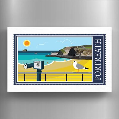P7925 - Portreath Works Of K Pearson Seaside Town Illustration Wooden Magnet