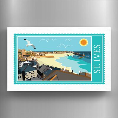 P7931 - St Ives Works Of K Pearson Seaside Town Illustration Aimant en bois