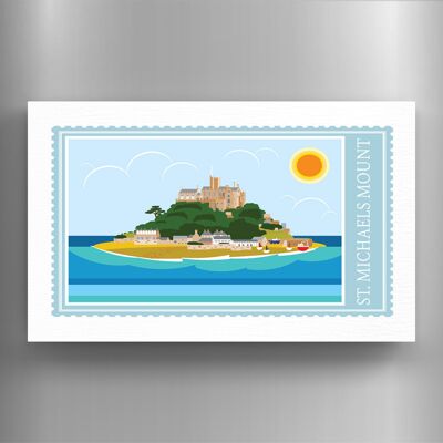 P7932 - St Michaels Mount Works Of K Pearson Seaside Town Illustrazione Calamita in legno