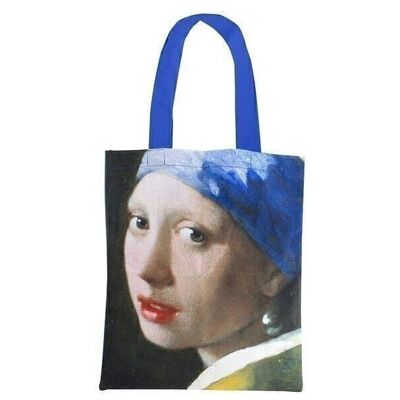 Tote Bag Luxe in cotone, Vermeer, Ragazza con la perla