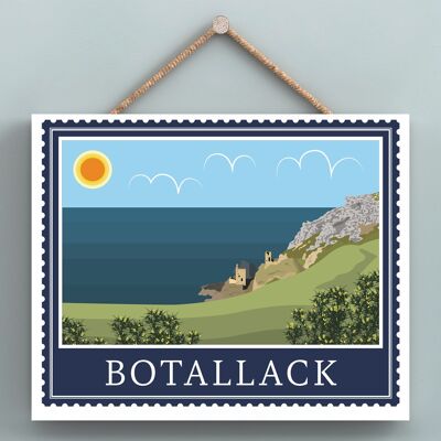 P7936 - Botallack Works Of K Pearson Seaside Town Illustrazione Targa da appendere in legno