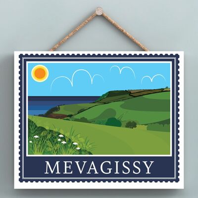 P7937 – Megagissey Werke von K Pearson Küstenstadt Illustration aus Holz zum Aufhängen