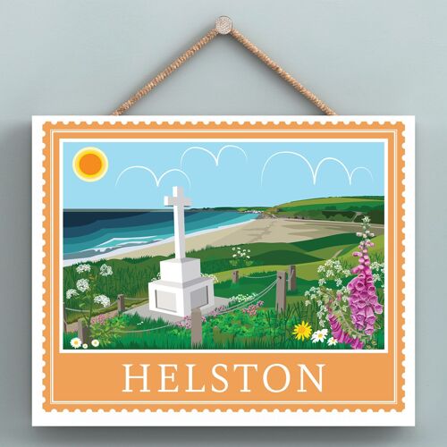 P7940 - Helston Works Of K Pearson Seaside Town Illustration Wooden Hanging Plaque