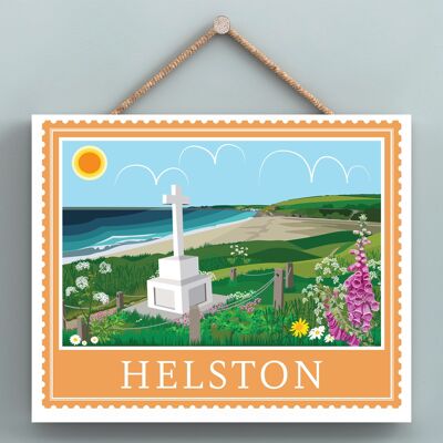 P7940 - Helston Works Of K Pearson Seaside Town Illustrazione Targa da appendere in legno