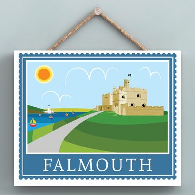 P7938 - Falmouth Works Of K Pearson Seaside Town Illustration Wooden Hanging Plaque