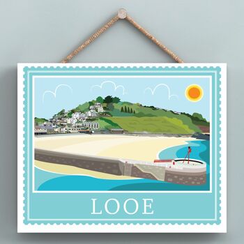 P7941 - Looe Works Of K Pearson Seaside Town Illustration Plaque à suspendre en bois 1