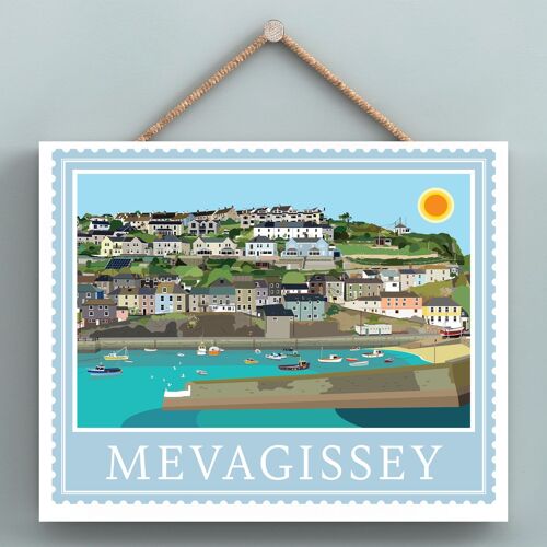 P7943 - Mevagissey Works Of K Pearson Seaside Town Illustration Wooden Hanging Plaque