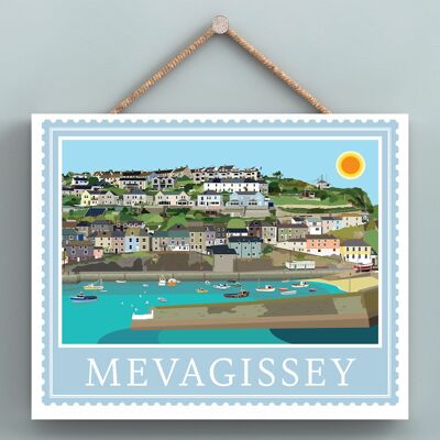 P7943 - Mevagissey Works Of K Pearson Seaside Town Illustration Placa colgante de madera