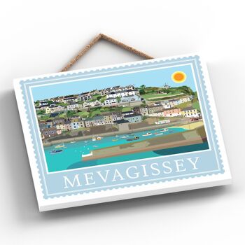 P7943 - Mevagissey Works Of K Pearson Seaside Town Illustration Plaque à suspendre en bois 2
