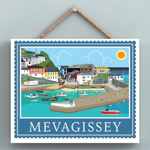 P7942 - Mevagissey Works Of K Pearson Seaside Town Illustration Wooden Hanging Plaque