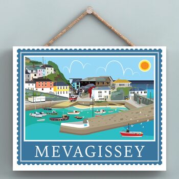 P7942 - Mevagissey Works Of K Pearson Seaside Town Illustration Plaque à suspendre en bois 1