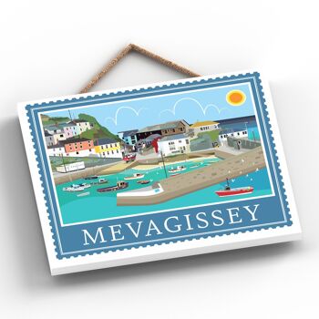 P7942 - Mevagissey Works Of K Pearson Seaside Town Illustration Plaque à suspendre en bois 2
