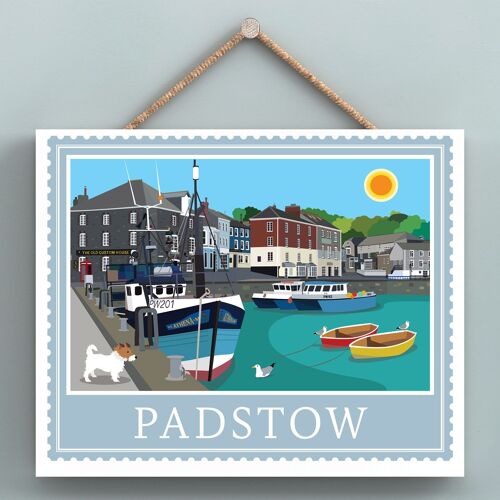 P7947 - Padstow Works Of K Pearson Seaside Town Illustration Wooden Hanging Plaque