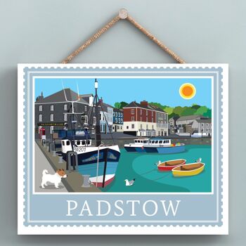 P7947 - Padstow Works Of K Pearson Seaside Town Illustration Plaque à suspendre en bois 1