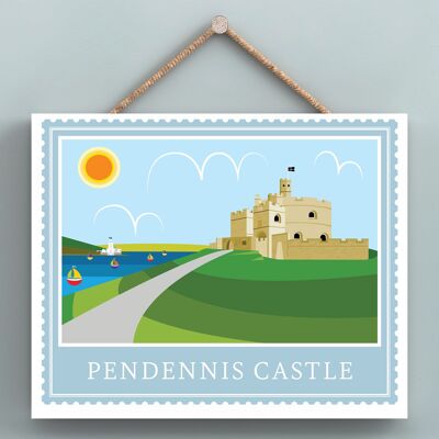 P7948 - Pendennis Castle Works Of K Pearson Seaside Town Illustration Placa colgante de madera