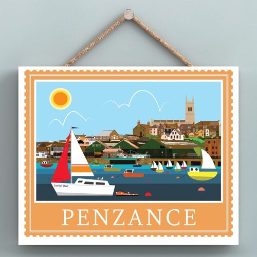P7949 - Penzance Works Of K Pearson Seaside Town Illustration Wooden Hanging Plaque