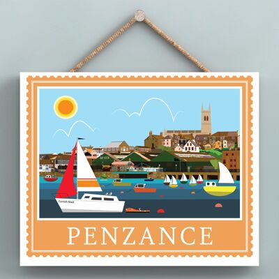 P7949 - Penzance Works Of K Pearson Seaside Town Illustrazione Targa da appendere in legno