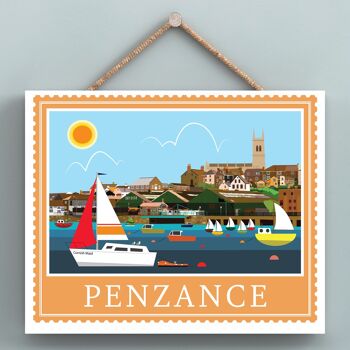 P7949 - Penzance Works Of K Pearson Seaside Town Illustration Plaque à suspendre en bois 1