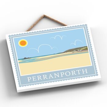 P7951 - Perranporth Works Of K Pearson Seaside Town Illustration Plaque à suspendre en bois 2