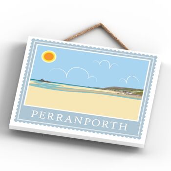 P7951 - Perranporth Works Of K Pearson Seaside Town Illustration Plaque à suspendre en bois 4
