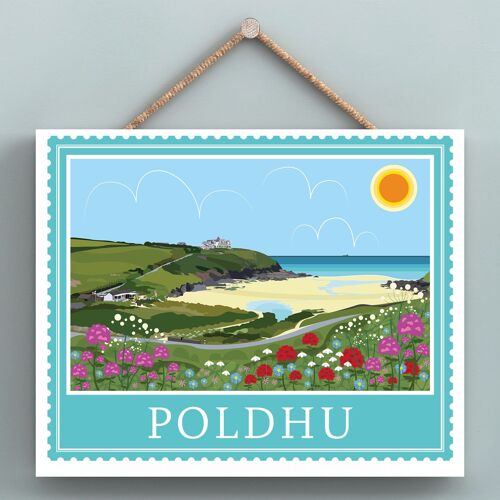 P7952 - Poldhu Works Of K Pearson Seaside Town Illustration Wooden Hanging Plaque