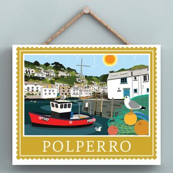 P7953 - Polperro Works Of K Pearson Seaside Town Illustration Plaque à suspendre en bois 1