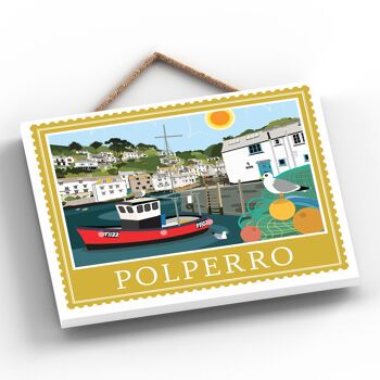 P7953 - Polperro Works Of K Pearson Seaside Town Illustration Plaque à suspendre en bois 2