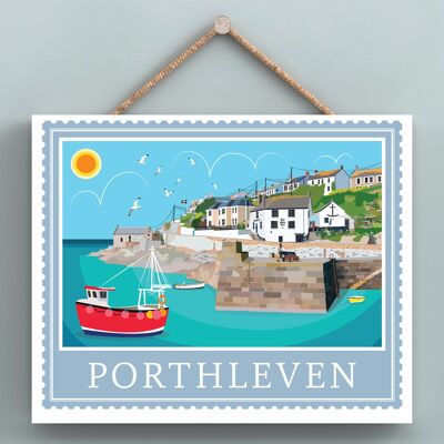 P7956 - Porthleven Works Of K Pearson Seaside Town Illustration Wooden Hanging Plaque