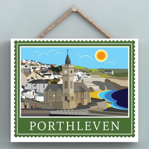 P7957 - Porthleven Works Of K Pearson Seaside Town Illustration Wooden Hanging Plaque