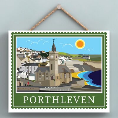 P7957 - Porthleven Works Of K Pearson Seaside Town Illustration Wooden Hanging Plaque