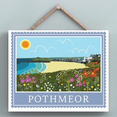 P7958 - Porthmeor Works Of K Pearson Seaside Town Illustration Placa colgante de madera