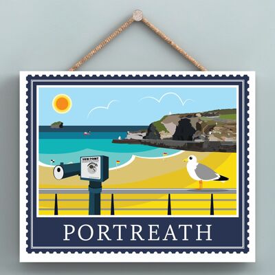 P7959 - Portreath Works Of K Pearson Seaside Town Illustration Placa colgante de madera