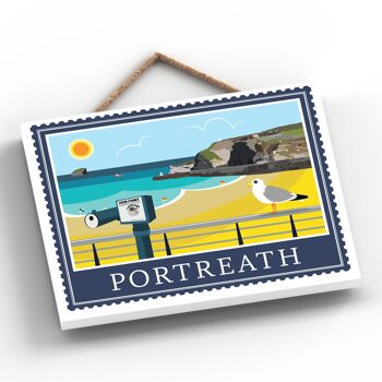 P7959 - Portreath Works Of K Pearson Seaside Town Illustration Plaque à suspendre en bois 2