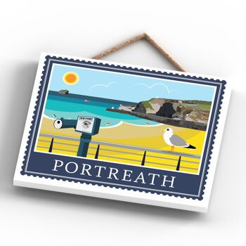 P7959 - Portreath Works Of K Pearson Seaside Town Illustration Plaque à suspendre en bois 4