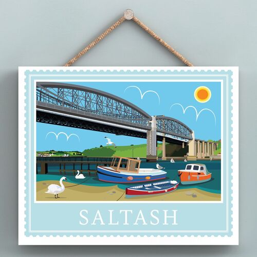 P7960 - Saltash Works Of K Pearson Seaside Town Illustration Wooden Hanging Plaque