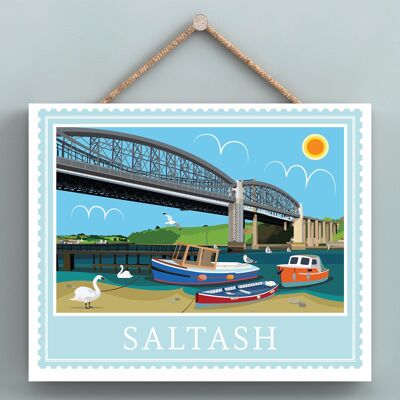 P7960 - Saltash Works Of K Pearson Seaside Town Illustrazione Targa da appendere in legno