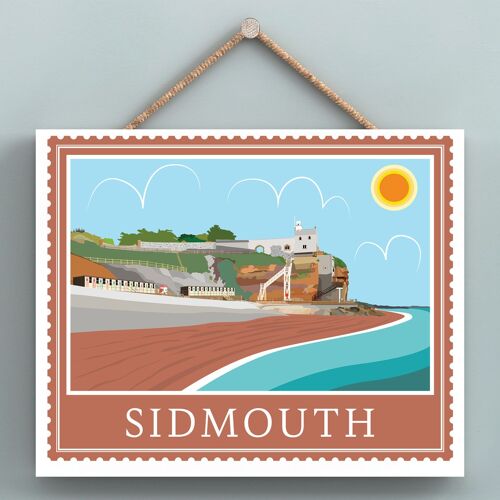 P7961 - Sidmouth Works Of K Pearson Seaside Town Illustration Wooden Hanging Plaque