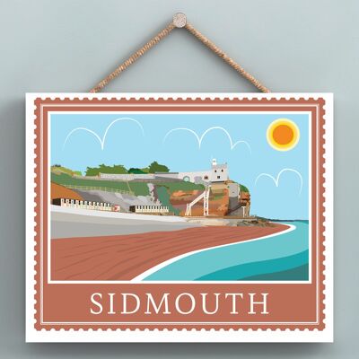 P7961 - Sidmouth Works Of K Pearson Seaside Town Illustration Wooden Hanging Plaque