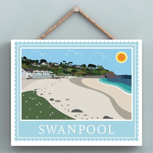 P7964 - Swanpool Works Of K Pearson Seaside Town Illustration Wooden Hanging Plaque