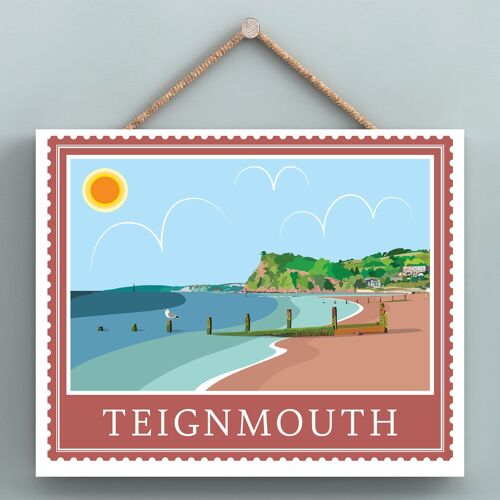 P7965 - Teignmouth Works Of K Pearson Seaside Town Illustration Wooden Hanging Plaque