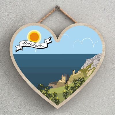 P7968 - Botallack Works Of K Pearson Seaside Town Illustration Heart Hanging Plaque