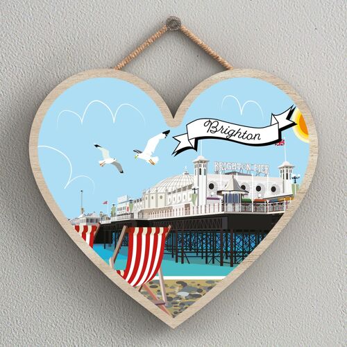 P7969 - Brighton Works Of K Pearson Seaside Town Illustration Heart Hanging Plaque