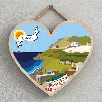 P7970 - Cape Works Of K Pearson Seaside Town Illustration Heart Hanging Plaque