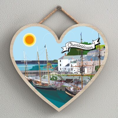 P7971 - Charlestown Works Of K Pearson Seaside Town Illustration Heart Hanging Plaque