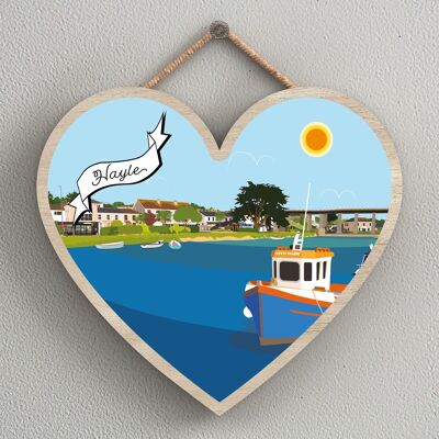 P7977 - Hayle Works Of K Pearson Seaside Town Illustration Heart Hanging Plaque
