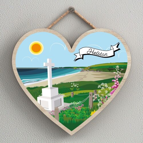 P7978 - Helston Works Of K Pearson Seaside Town Illustration Heart Hanging Plaque