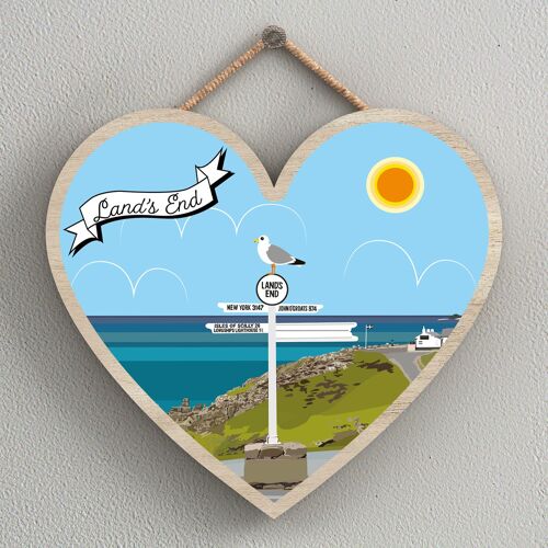 P7979 - Lands End Works Of K Pearson Seaside Town Illustration Heart Hanging Plaque