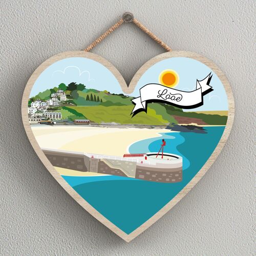 P7980 - Looe Works Of K Pearson Seaside Town Illustration Heart Hanging Plaque
