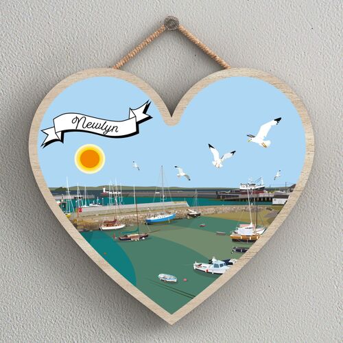 P7983 - Newlyn Works Of K Pearson Seaside Town Illustration Heart Hanging Plaque